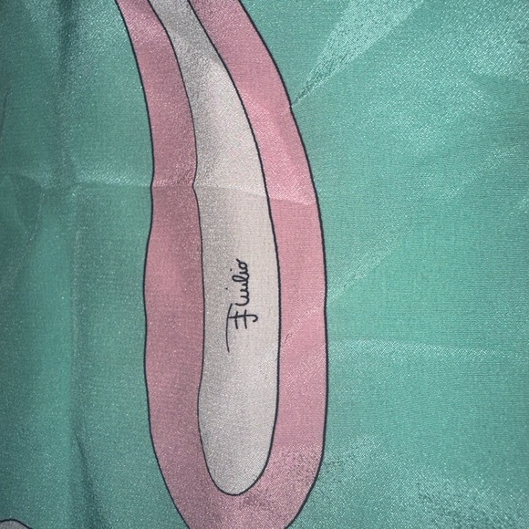 Emilio Pucci Long Scarf Abstract Art Pattern Turquoise - Picture 8 of 9